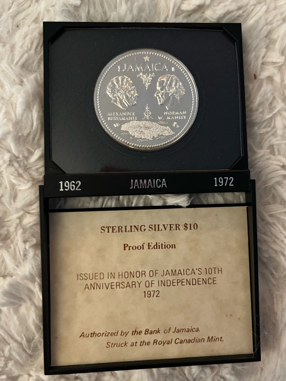 Sterling Silver Jamaica $10 Proof Coin Display - Black